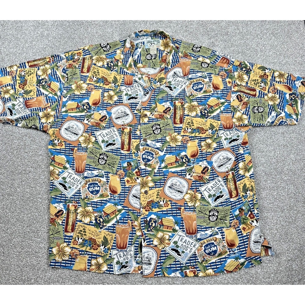 Big Dogs Hawaiian Shirt Men's 3X Rayon Tropical Rum Cruise Camp Shirt